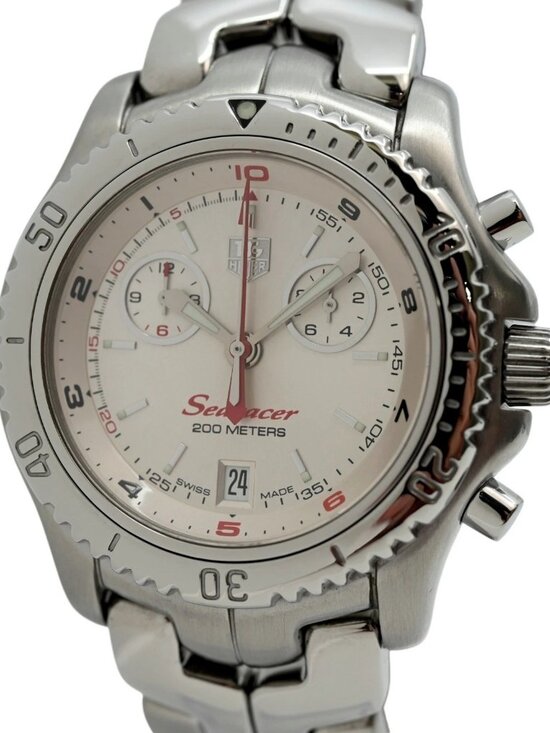 Tag Heuer 42mm Men\'s Searacer LINK Chronograph Silver Dial SS Watch Ref: CT1114! main image 4
